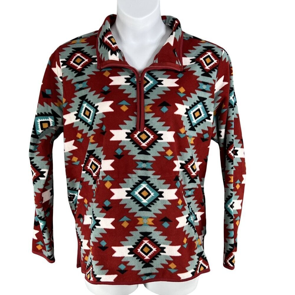 Wrangler Retro Unisex XL Aztec Oversized Pullover Fleece 1/4 Zip Jacket Medieval